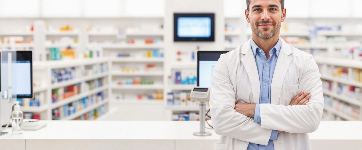 Hero - Farmaceutico joven brazos cruzados